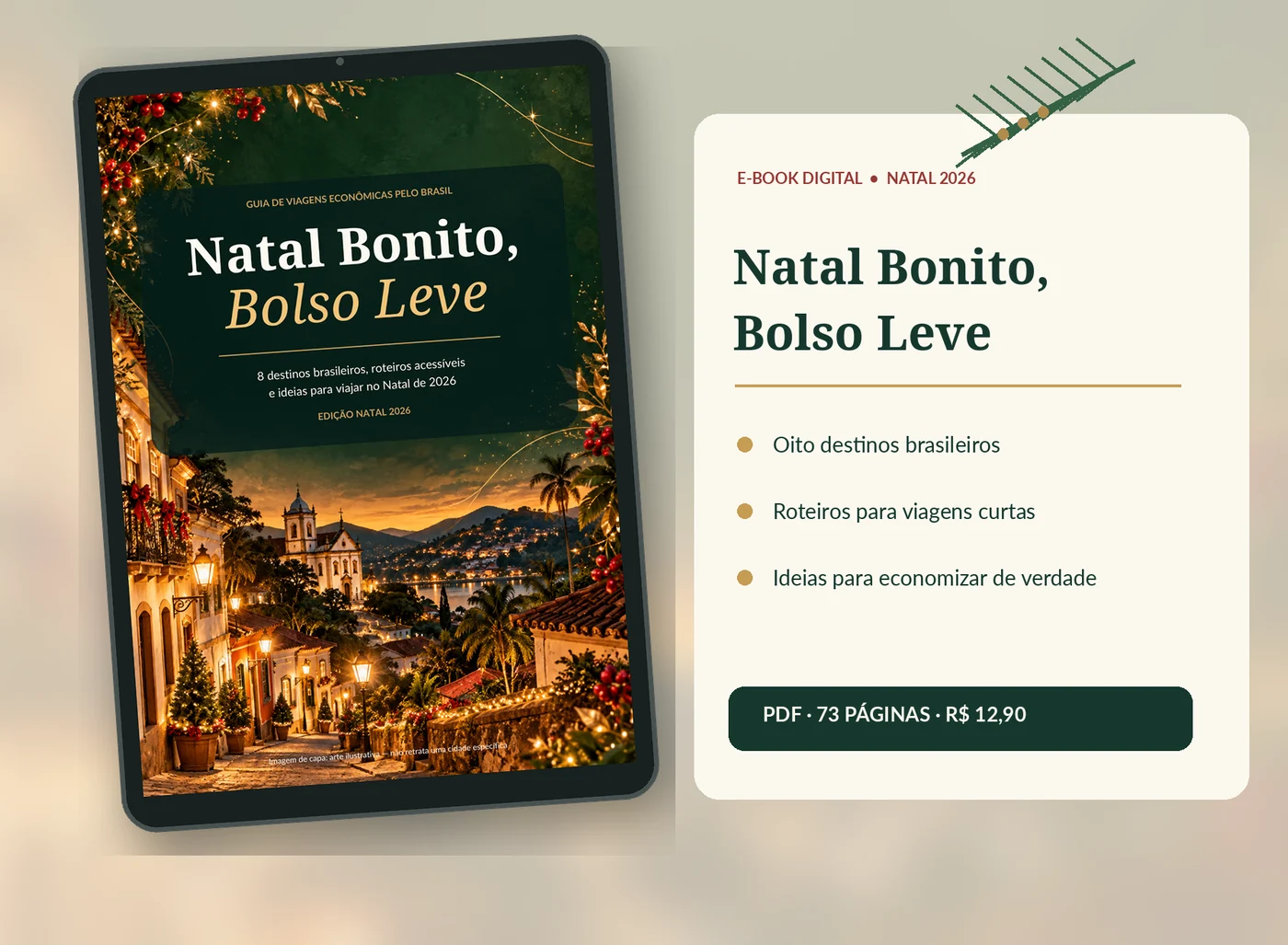 Mockup do e-book digital aberto em um dispositivo, mostrando o conteúdo real do guia