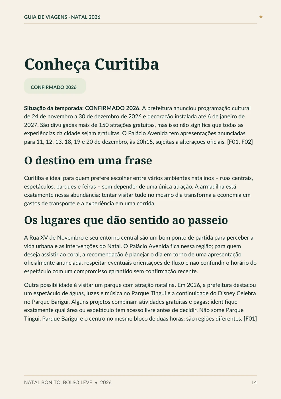 Página interna real: apresentação de Curitiba, com situação da temporada 2026