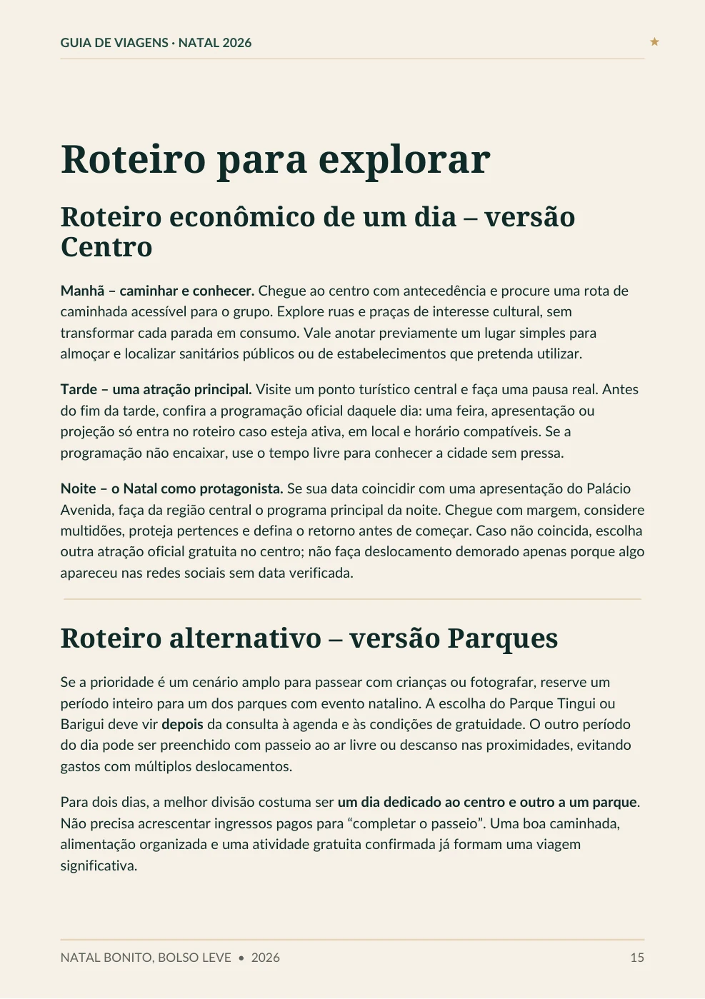 Página interna real: roteiro econômico de Curitiba com opções flexíveis