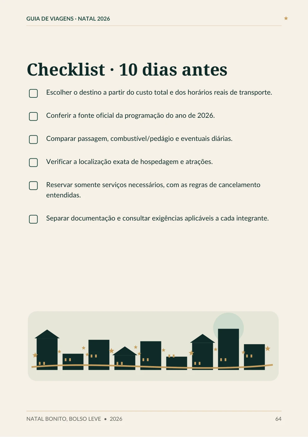 Página interna real: checklist de viagem 10 dias antes